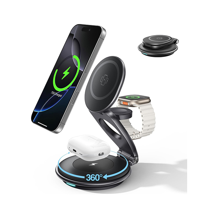 SIYOUNI Folding 3 IN 1 Wireless Charger with Rotating Base