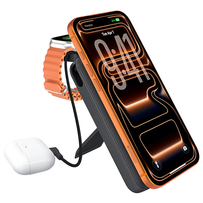 SIYOUNI Compact Travel-Friendly Magnetic 10000mAh Wireless Power Bank with Wireless Charger, Adjustable Stand, and Built-in Cable