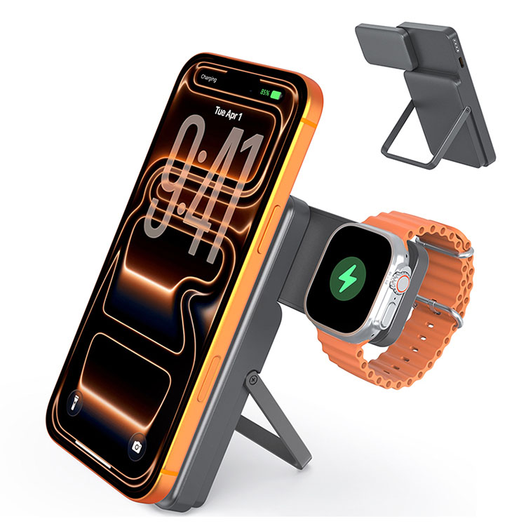 SYOUNI 3 in 1 Wireless Charger Station 10000mAh Magnetic Power Bank with Bracket