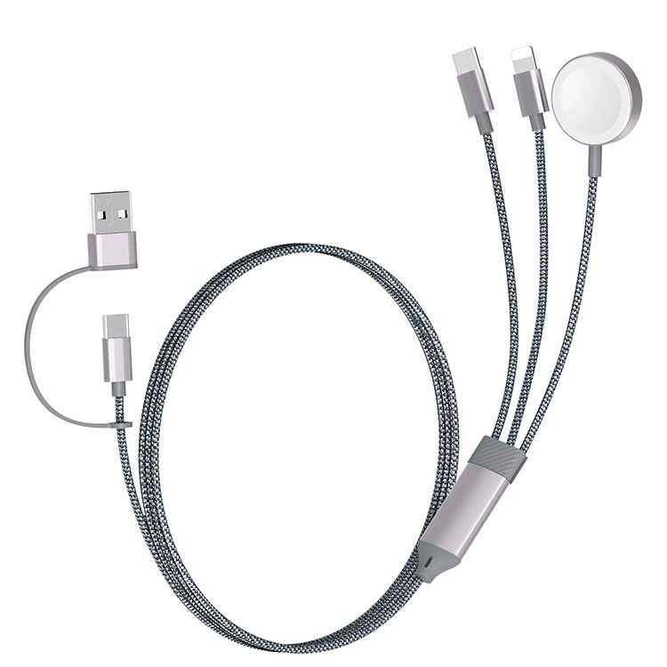 SIYOUNI 3-in-1 Magnetic Charging Cable, 60W Fast Charging Nylon Braided Cord with Type-C/Phone/Watch Port, USB A/C Multi-Device Charger