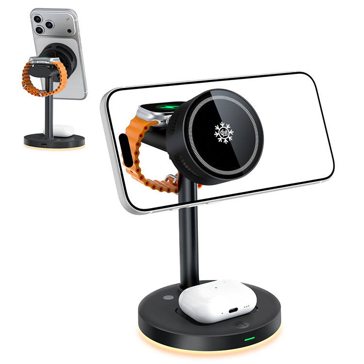 SIYOUNI QI2.2 Certified 25W Multifunctional TEC Active Cooling Fan Magnetic 3-in-1 Wireless Charger Station with Night Light