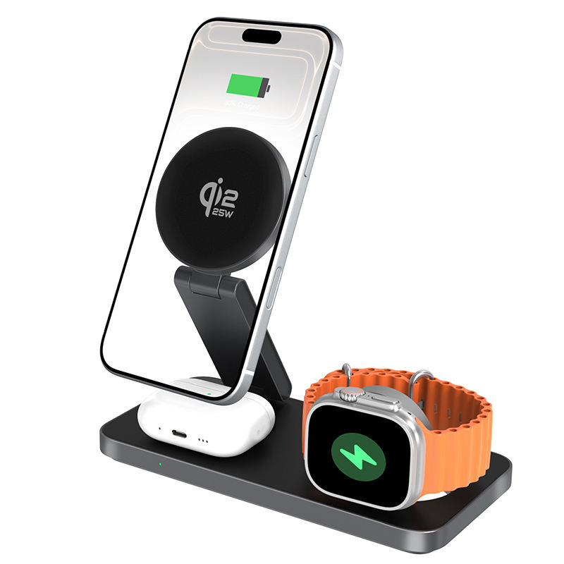 SIYOUNI 25W Fast PD for Wireless Charging Station 3-in-1 Magnetic for Mobile Phone Smart Watch Earphone with Type-C Input Port