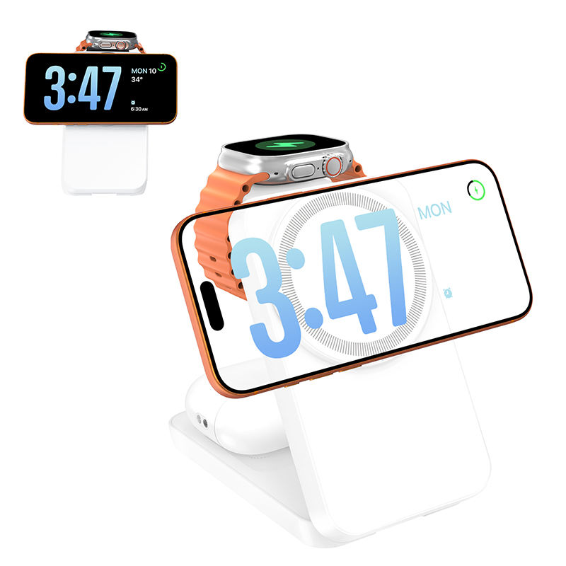SIYOUNI 3-in-1 Magnetic Wireless Charger 15W Fast Charging Station with Phone Stand & Watch Holder Adjustable Foldable Dock
