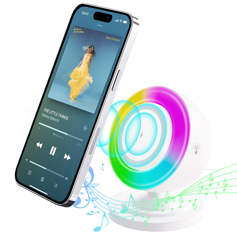 SIYOUNI All-in-One Magnetic Wireless Charger with Adjustable RGB Lighting Speaker